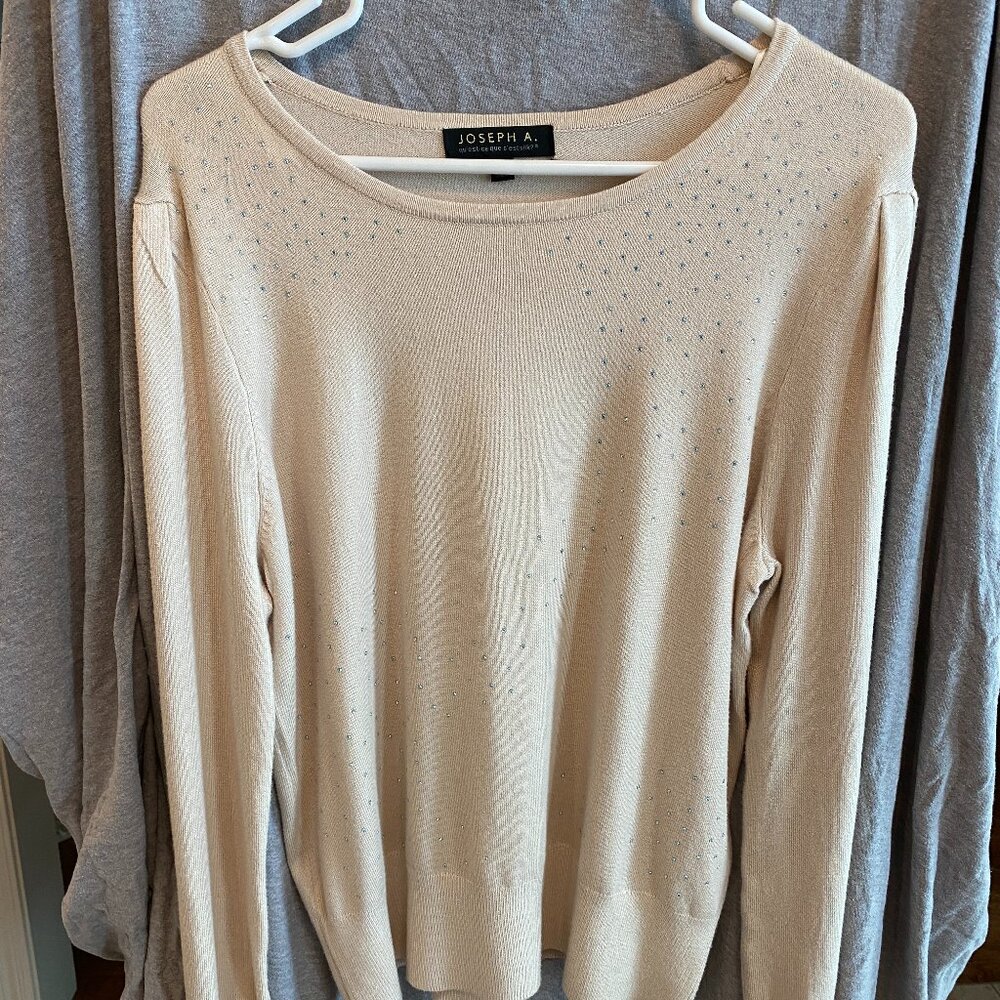 JOSEPH A. BLACK WITH RHINESTONE ACCENT SWEATER SZ MEDIUM LONG SLEEVE